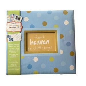 CR GIBSON 12x12 Scrapbook Complete Thank Heaven for Little Boys Blue Polka Dot